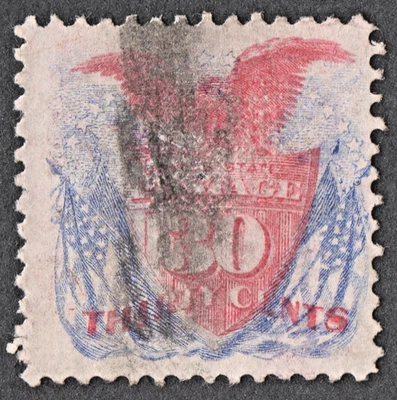 US Sc# 121 USED { 30c SHIELD EAGLE FLAG PICTORIAL } "SCARCE FROM 1869 CV$ 500.00 - Image 1 of 4