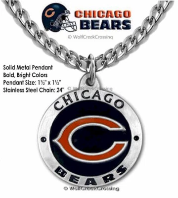 LARGE CHICAGO BEARS NECKLACE Stainless Steel Chain NFL Football Logo HOT! R' - Image 1 of 4