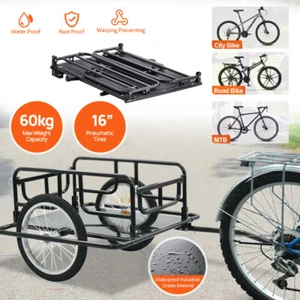 Bicycle Cargo Luggage Trailer Cart Bike Wagon Carrier Trailer 16" Tires 60KG - Picture 1 of 14