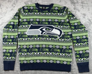Seattle Seahawks NFL Apparel L Ugly Christmas Sweater GreenBlueWhite Pullover - Picture 1 of 5