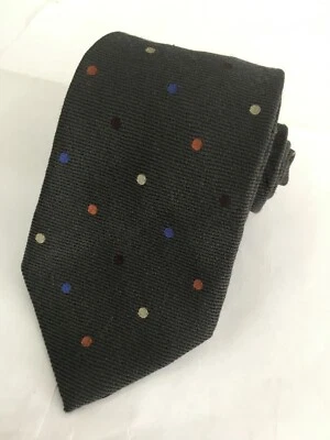 Authentic LANDS' END Polka Dot Design  On Gray 55%Silk 45% Wool Necktie Tie - Image 1 of 4