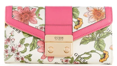 NEW Guess Women's White Pink Floral Print Trifold Large Wallet Clutch Bag - Image 1 of 3