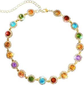 Colorful Crystal Choker Necklace Sparkly Rhinestone Chokers Necklaces Gold Chain - Picture 1 of 12