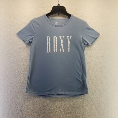 Roxy Shirt Womens Small Blue Logo Pullover Top Short Sleeve Stretch Polyester - Image 1 of 4