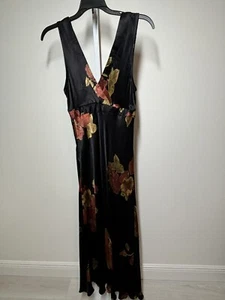 Maxi Vestido de Noche NCLove Rayón Años 90 De Colección Sin Mangas Negro Estampado Floral Hecho en EE. UU. S - Imagen 1 de 6