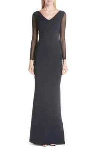 CHIARA BONI La Petite Robe BILGI MESH SLEEVE BLACK RUCHED SLIT GOWN 40/ US 4 - Picture 1 of 5