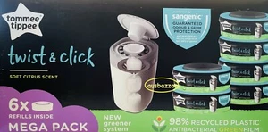 Sangenic Tommee Tippee 6 Pack Nappy Bin Disposal Refill Cassettes Twist & Click - Picture 1 of 11