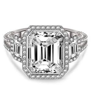 Engagement Ring Emerald Cut IGI GIA 3.90 Ct Lab Created Diamond 14K White Gold - Picture 1 of 5