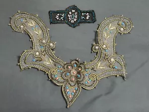 Lot vintage antique? Victorian Edwardian METALLIC Embroidered Lace Bead COLLAR - Picture 1 of 23