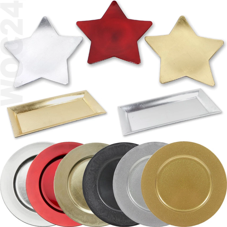 Dekoplatte Deko Platte Teller Platzteller Rund Stern Kerzentablett Gold Silber - Bild 1 von 1