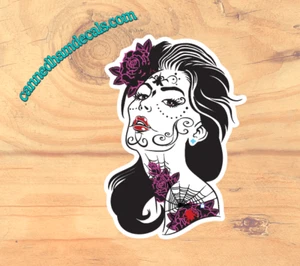 Día de los Muertos Día de los Muertos Calcomanía Personalizada Dama Rosa Araña Negro Rojo Púrpura - Imagen 1 de 1