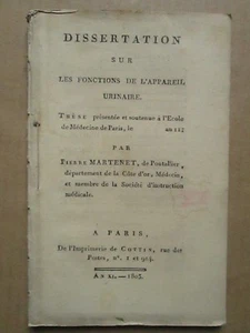 MARTENET : DISSERTATION SUR LES FONCTIONS DE L'APPAREIL URINAIRE, 1803. - Picture 1 of 7