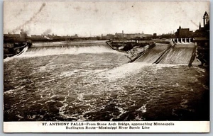Postal de colección St Anthony Falls MN Burlington Route Mississippi River ruta escénica - Imagen 1 de 2