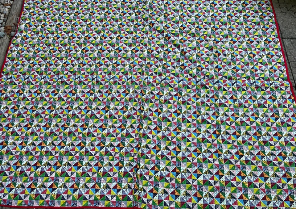 Antique Red Patchwork Quilt Floral Heirloom Blanket Throw Bedding VTG 80”x66” - Image 1 of 4