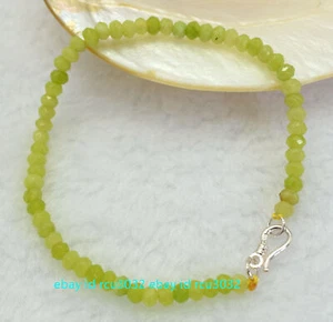 2x4mm Natural Green Peridot Faceted Beads Rondelle Gems Bracelet 7.5" 925Silver - Picture 1 of 12