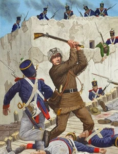 THE ALAMO FESS PARKER DAVY CROCKETT GIVE EM WHAT FER KUNSTDRUCK - Bild 1 von 1