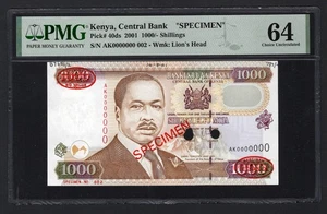 Kenya 1000 Shillings 2001 P40ds "Specimen N.002" Uncirculated Grade 64 Top Pop - Picture 1 of 2