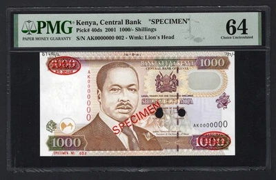 Kenya 1000 Shillings 2001 P40ds "Specimen N.002" Uncirculated Grade 64 Top Pop - Image 1 of 2