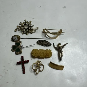 LOT of 10 Vintage Gold Silver Tone Brooches/Pins Prong Set Hair Pins - Picture 1 of 24