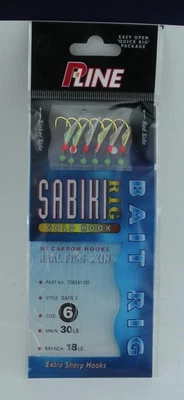PLine SAFS6 Size 6 Sabiki Rig With Green Beads Red Heads Gold Hooks - Image 1 of 2