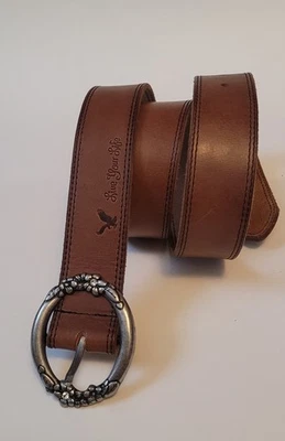 Cinturón de cuero marrón American Eagle Outfitters mujer talla S hebilla de estrás 32" Foto 1 de 4