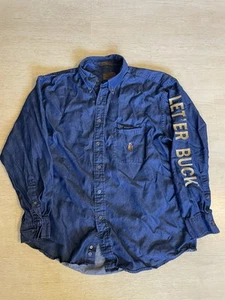 Pendelton Rodeo Denim Button Up Shirt Size Large “LET 'ER BUCK" Longsleeve - Picture 1 of 11