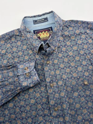 Camisa De Colección Chaps Ralph Lauren Hombres Grande L Abotonada Geométrica AOP Azul EE. UU. Foto 1 de 4