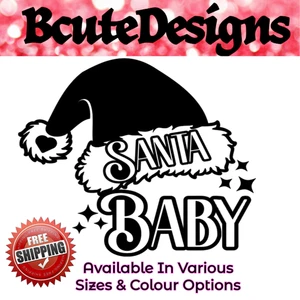 SANTA BABY SANTA HAT VINYL DECAL TRANSFER STICKER CHRISTMAS STARS HEART GIFT - Picture 1 of 5
