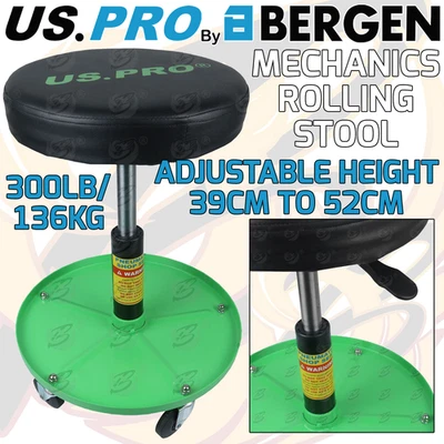 US PRO Mechanic Stool Height Adjustable Workshop Creeper Seat 360° Swivel 136kg - Image 1 of 4