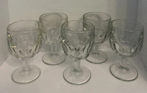 Vintage Clear Thumb Print Pedestal Water Wine Beer Goblets 5 Heavy Thick Glass - Picture 1 of 14
