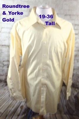 Camisa de vestir Roundtree Yorke Gold Label 19-36 alta para hombre amarilla sin planchar LS algodón Foto 1 de 4
