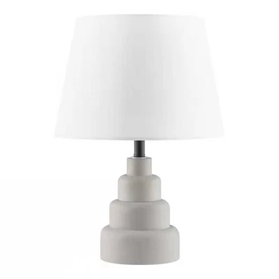 Small Grey Desk Light Table Lamp with White Fabric Shade for Bedside Nightstand - Image 1 of 3
