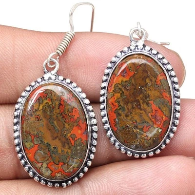 Pendientes de joyería de plata hechos a mano con piedras preciosas de ágata en barra de 1,5"" Foto 1 de 4