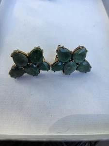 Vintage Usmk Sterling Silver Goldtone Green Stone Pierced Earrings India 1990 - Picture 1 of 7