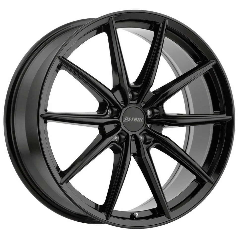 20x8.5 +35 Petrol P4B 5x120 Gloss Black Wheels (Set of 4) - Image 1 of 2