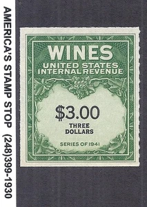 1942 US Wines Internal Revenue, SC RE154, $3 Dollars, MNH Mint NH NGAI - Picture 1 of 2