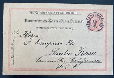 1897 Schlackenwerth Austria Stationery Postcard cover to Santa Rosa CA Usa - Image 1 of 2