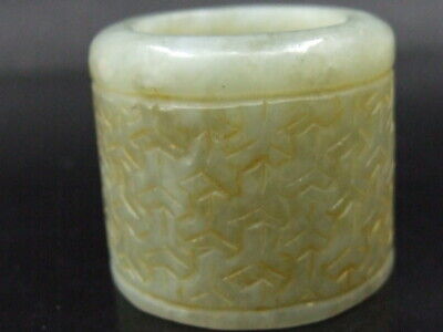 Antique Chinese Celadon Nephrite Hetian Hollow Jade Archer's Ring Seas Of Clouds • 1.27$