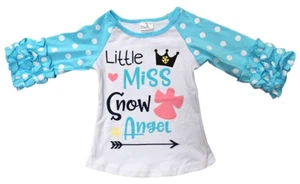 Nueva camisa para el torso Little Miss Snow Angel Girls azul lunares con mangas con volantes - Imagen 1 de 4