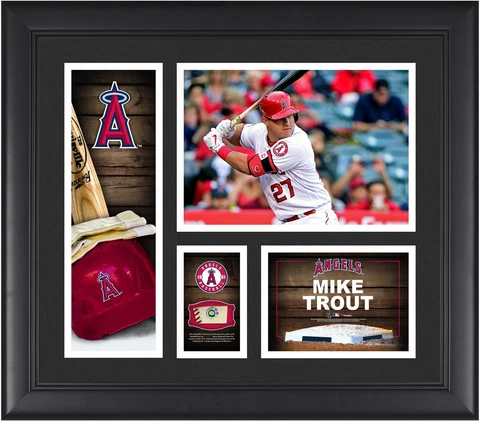 Mike Trout LA Angels Framed 15x17 Collage w/Piece of G-U Ball Cover