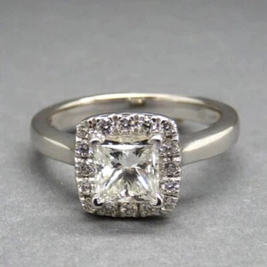 1.78TCW Princess Cut Moissanite Halo Engagement Ring 14K White Gold Plated - Picture 1 of 12
