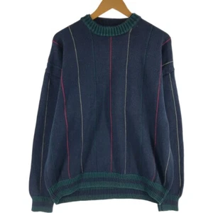 STRUCTURE Stripe Pattern Layered Neck Ramie x Cotton Knit Sweater Men's Size... - Picture 1 of 3