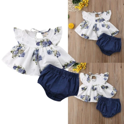 Roupas infantis recém-nascidas bebê menina macacão floral conjunto de calças vestido - Imagem 1 de 4