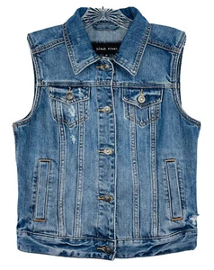 BLACK RIVET Women's Distressed Denim Vest Sz Extra Small XS Button Up Pockets - Picture 1 of 12