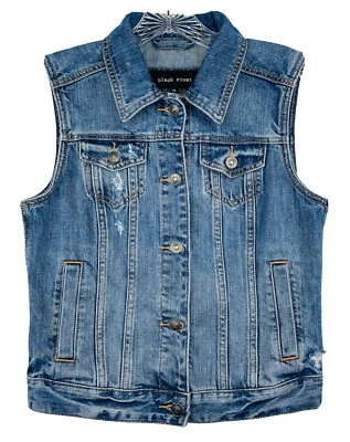 BLACK RIVET Women's Distressed Denim Vest Sz Extra Small XS Button Up Pockets - Image 1 of 4