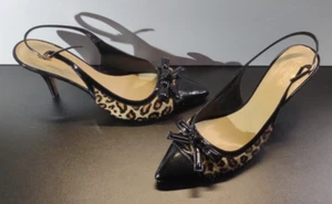 Kate Spade Women's 8B Black W/Faux Cheetah Fur Slingback Pump Heel Bow Shoes - Picture 1 of 15
