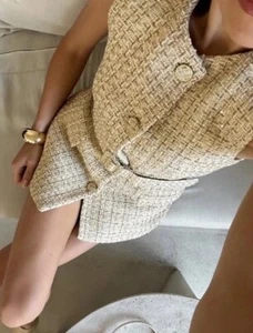 NWT ZARA Structured Belted Vest w/ Shoulder Pads Ecru/beige 9208/956 Sz S, M - Picture 1 of 5