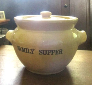 FAMILY SUPPER STONEWARE BEAN POT MOIRA POTTERY CROCK & LID 'PRIMITIVE RUSTIC - Picture 1 of 5