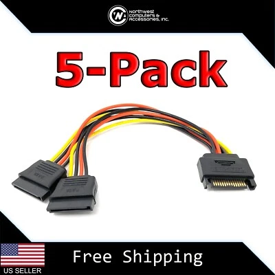 5 Pack SATA Power Splitter Y Male to Female Cable Adapter 15 pin - Image 1 of 4