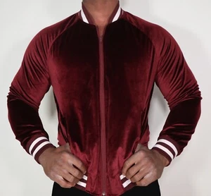 MEN'S MAROON VELOUR JACKET ADULT MEDIUM - Picture 1 of 4